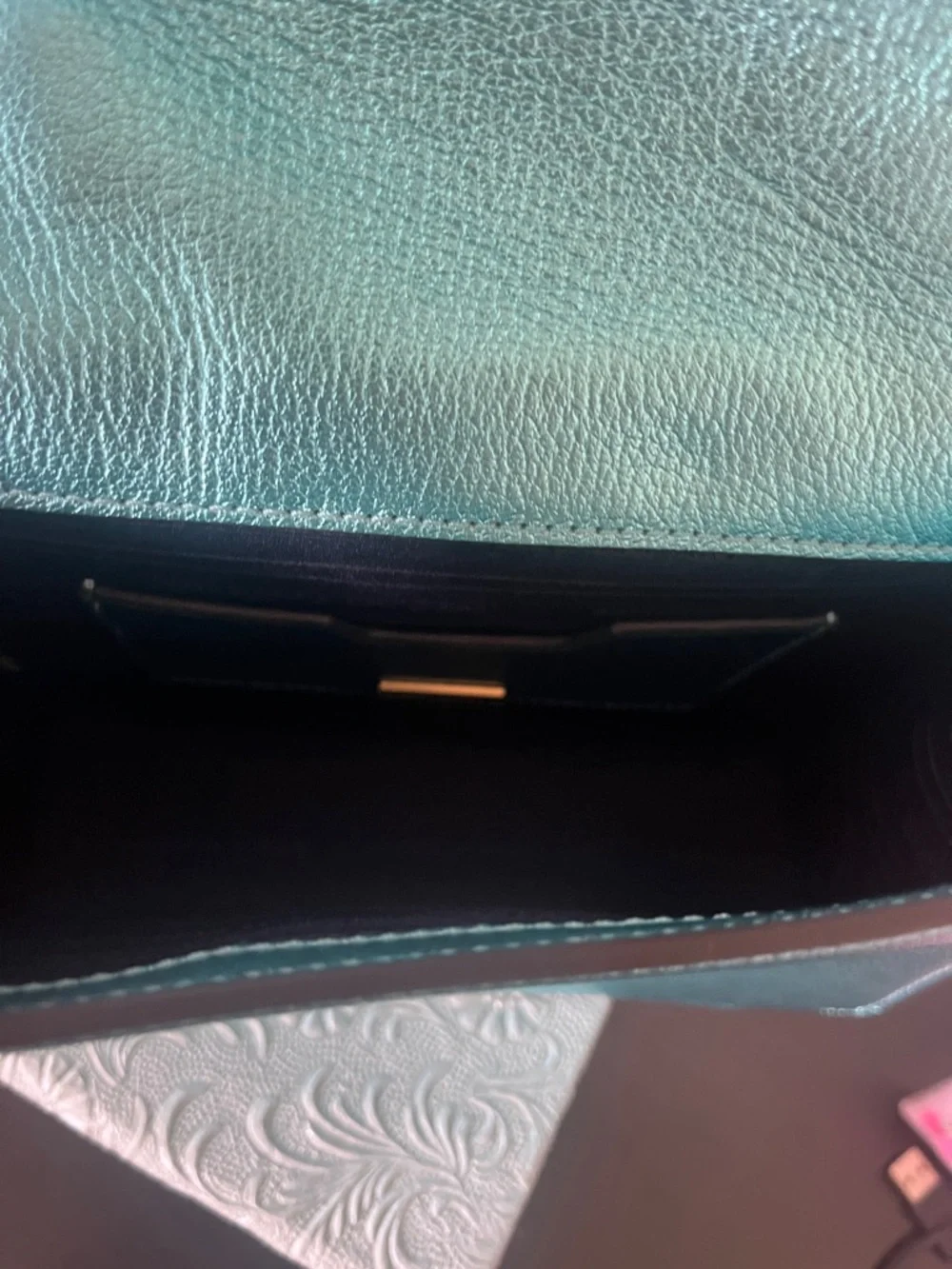 kate spade Metallic Teal, Aqua & Lime Top-Handle Satchel, NWT - Picture 5 of 7